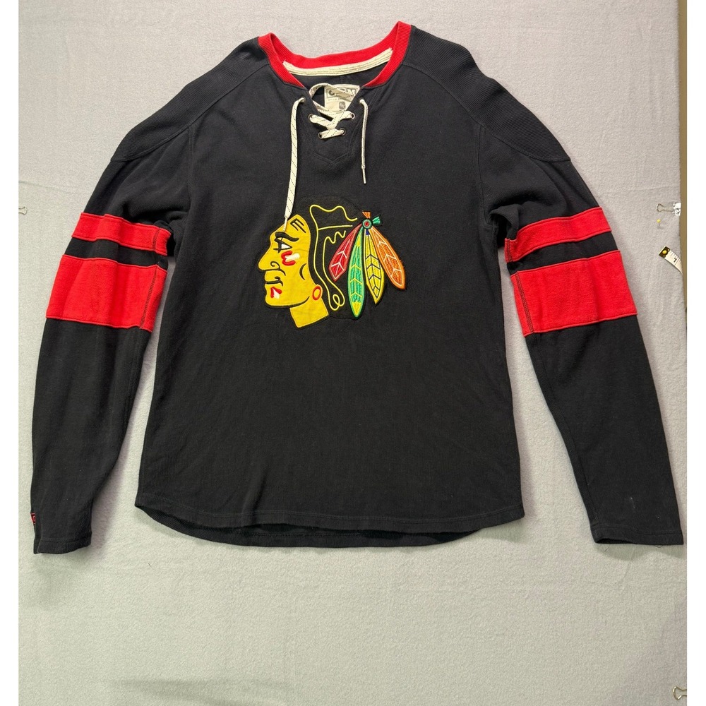 Vinatge CCM NHL Chicago Blackhawks Hockey Lace Up Long Sleeve Shirt Men's‎ M Y2K